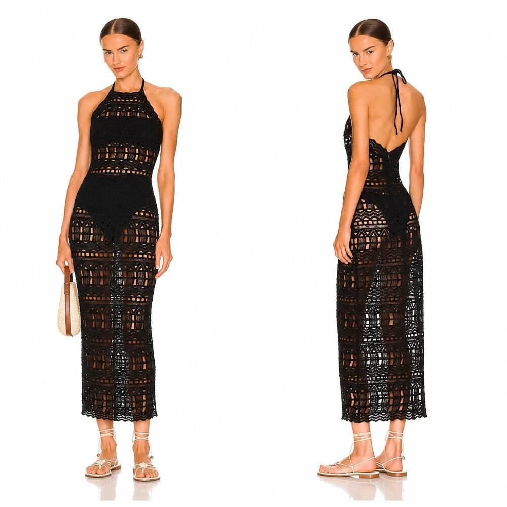 rumer ines halterneck midi beach dress black small NWT